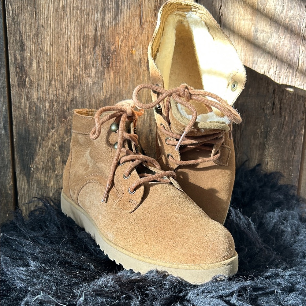 UGG Tan Suede Lace-Up Boots